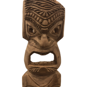 Local tiki wood carving from Big Island with dramatic face