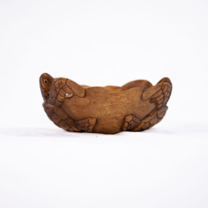 Hand-carved wood bowl made from Koa wood with two decorative turtles