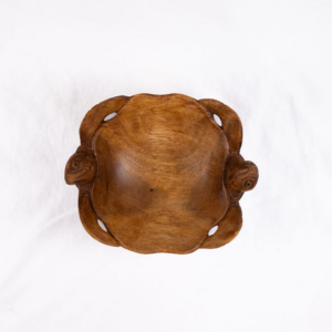 Hand-carved wood bowl made from Koa wood with two decorative turtles
