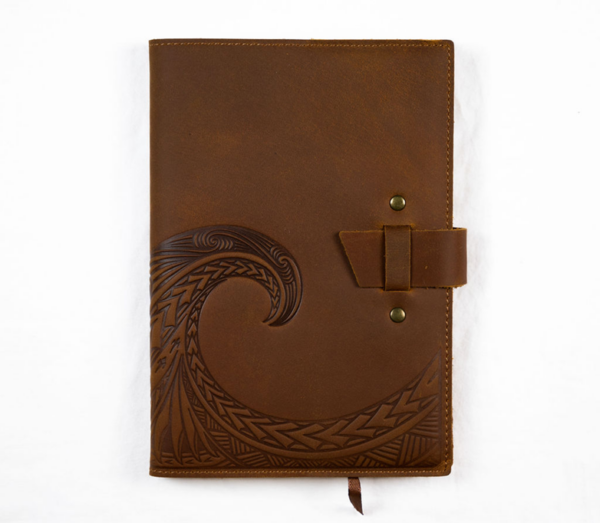Shaka Tribe leather journal with wave - Hawaii souvenir