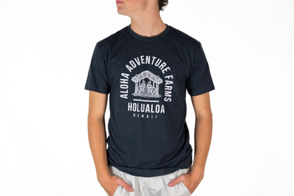 Grey short sleeve shirt - front with Holualoa Hawaii text