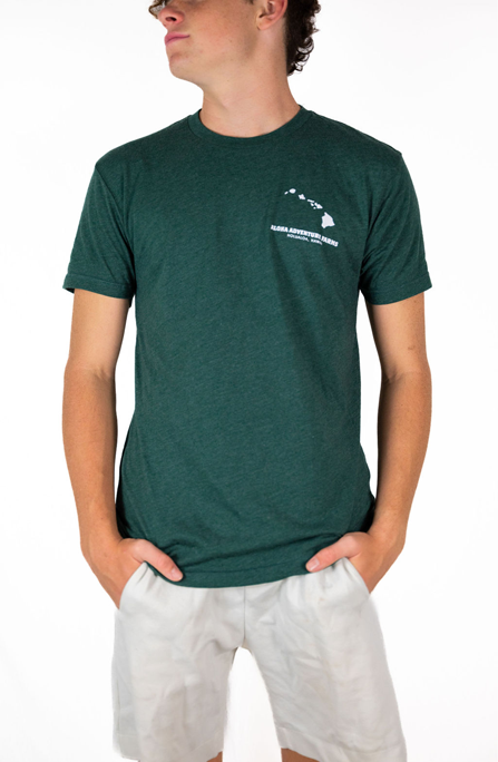 Green short sleeve shirt - front with Hawaii islands