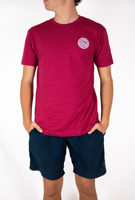 Red short sleeve shirt - front with Aloha Adventure Farms logo