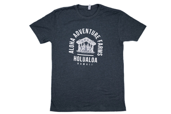 Grey short sleeve shirt - front with Holualoa Hawaii text