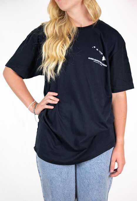 Black short sleeve shirt - front with Hawaii islands