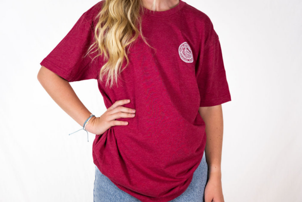 Red short sleeve shirt - front with Aloha Adventure Farms logo