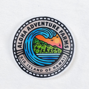 Large sticker with Aloha Adventure Farms logo and wave