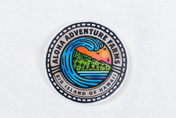 Large sticker with Aloha Adventure Farms logo and wave
