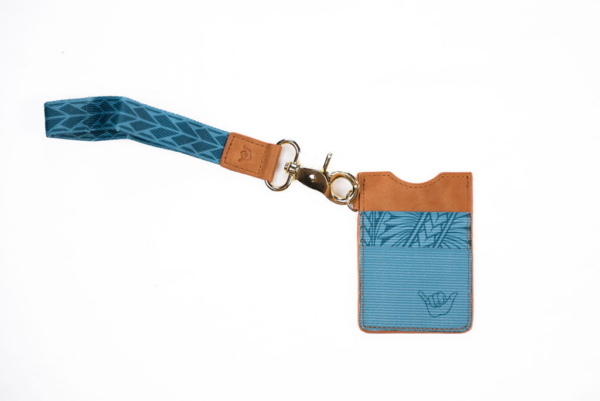 Leather and elastic wallet with lanyard - Blue Courage