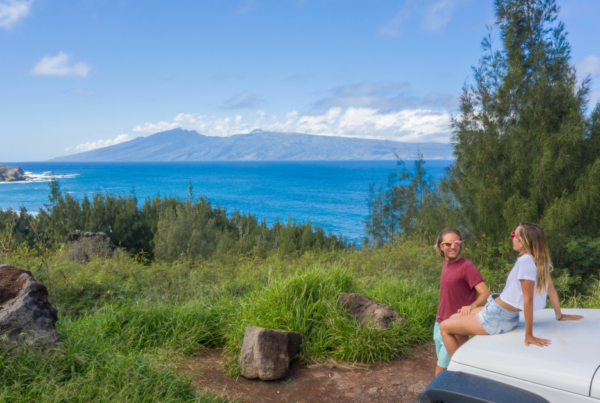 two people in a hawaii rental car