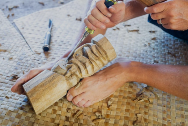 guest created polynesian wood carving on big island